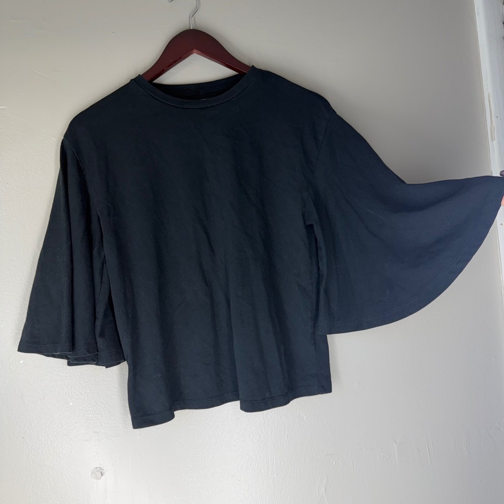 Who What Wear Black Bell Sleeve Cotton Knit Top XS